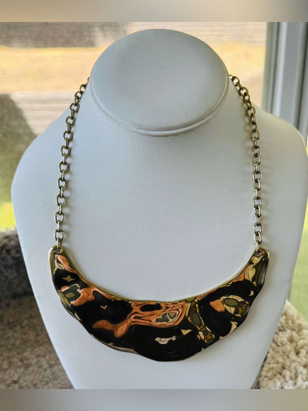 Gold tone bib statement chunky necklace